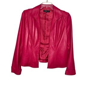 Jones New York Collection red Leather Blazer Jacket Women's M